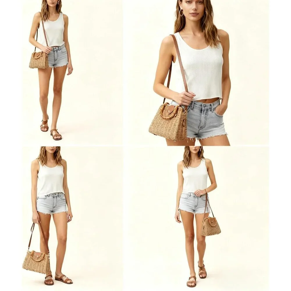 Woven Straw Crossbody Bag Women Summer Boho Beach Casual Handbag
